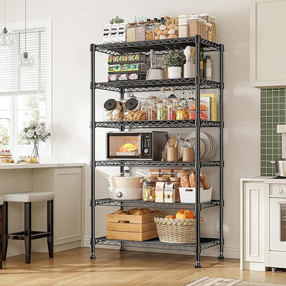 REIBII 6-Tier Metal Shelving Unit Storage Shelves, Sturdy Wire Shelving Adjustable Deep Pantry Shelves Load 800LBS Storage Rack for Kitchen Pantry Closet, Keep Organized, 2 Pack