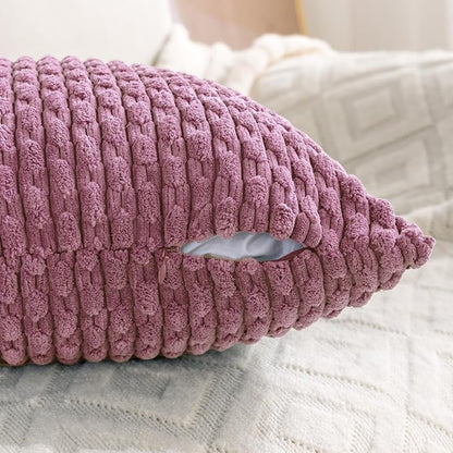 Set of 4 Pink Decorative Throw Pillow Covers 22x22 Inch Corduroy Pillow Covers for Bed Couch Sofa Living Room Soft Square Cushion Cases