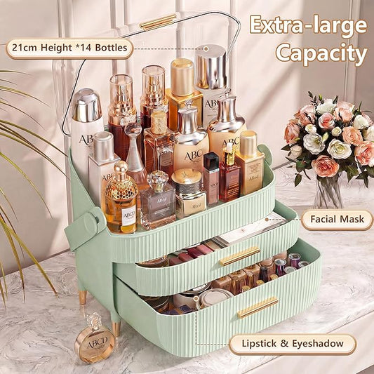 Makeup Organizer Skincare Organizers - Cosmetic Display Cases with Transparent Cover, SkinCare Organizers for Bathroom Countertop, Bedroom Vanity Desk, Lipstick Organizer, White