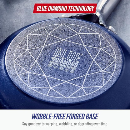 Blue Diamond Ceramic Nonstick 14" Frying Pan Skillet, PFAS-Free Cookware, Jumbo Cooker with Helper Handle, For Large & Family Sized Meals, Dishwasher & Oven Safe, Blue