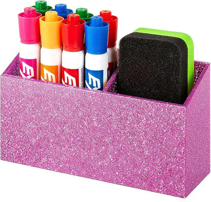 BEYGORM Magnetic Dry Erase Marker Holder for Whiteboard,Non-slip Acrylic Magnet Pen Holder for Fridge Refrigerator,Locker Organizer for Work,Locker Accessories,Pencil Cup for Desk(Bling Pink)