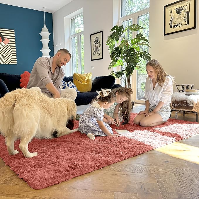 OLANLY 2x8 Machine Washable Runner Rugs for Hallway, Soft Fluffy Shaggy Bedside Rugs for Bedroom, Living Room, Indoor Floor Carpet for Kids Girls and Boys, Home Decor Aesthetic, Rust Red