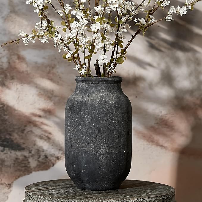 SIDUCAL Rustic Farmhouse Flower Vase | 9.5 Inch Large Ceramic Vase | Pampas Grass | Modern Farmhouse Decor for Home Decor, Table, Living Room Decoration, Shelf Decor, Mantel, Black