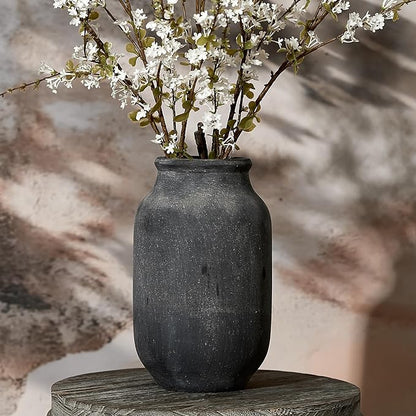SIDUCAL Rustic Farmhouse Flower Vase | 9.5 Inch Large Ceramic Vase | Pampas Grass | Modern Farmhouse Decor for Home Decor, Table, Living Room Decoration, Shelf Decor, Mantel, Black