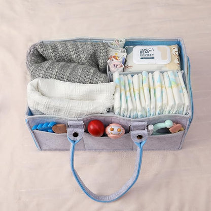 Mr. Pen- Baby Diaper Caddy Organizer, Gray, Blue Inside, Nursery Storage Bin and Car Organizer for Diapers and Baby Wipes