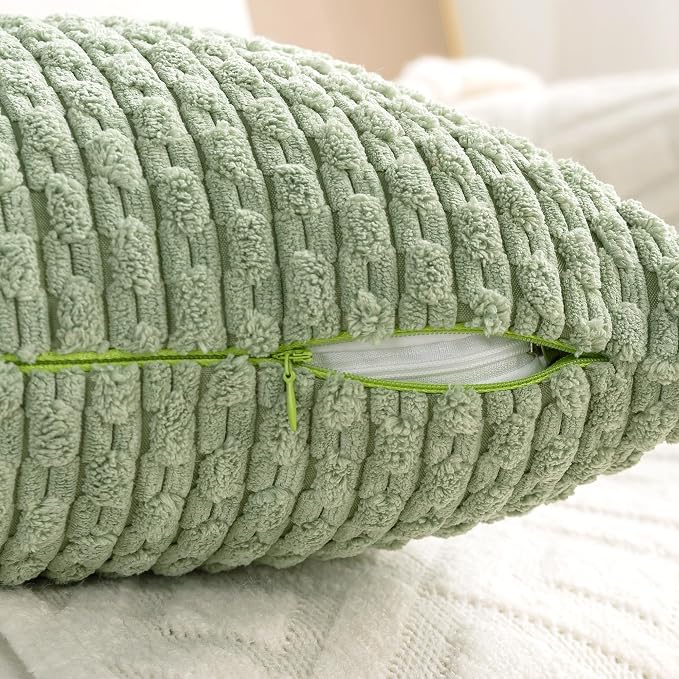 Set of 4 Sage Green Decorative Throw Pillow Covers 24x24 Inch Corduroy Pillow Covers for Bed Couch Sofa Living Room Soft Square Cushion Cases
