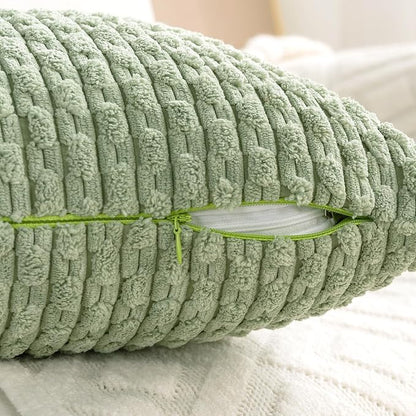 Set of 4 Sage Green Decorative Throw Pillow Covers 22x22 Inch Corduroy Pillow Covers for Bed Couch Sofa Living Room Soft Square Cushion Cases