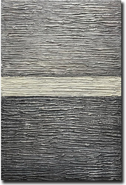 moshinart 30 x 45in Hand-Painted Oil Painting 3D Texture Black White Grey Modern Minimalist Black Abstract Wall Art, Home Office Wall Decoration Black White Grey