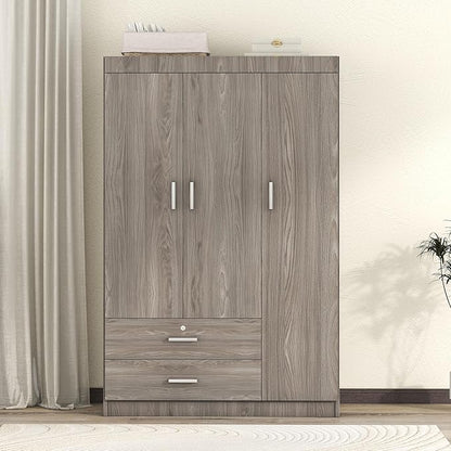 3 Door Wardrobe Cabinet Closet with Storage Drawers, Shelves and Hanging Rail for Clothes, Bedroom Organizer Funiture