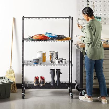 Amazon Basics 4-Shelf Adjustable Heavy Duty Steel Wire Rack Storage Shelving, Sturdy Garage Shelving, 350 lbs Capacity Per Shelf, Easy No-Tool Assembly, 36" x 14" x 54", Black