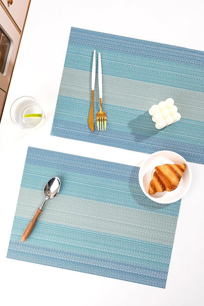 LEXMORE Placemats Set of 8 Vinyl/Plastic Woven Place Mats for Kitchen Table Indoor/Outdoor Washable Placemat Wipeable Dining Table Mats(Ocean Geode)