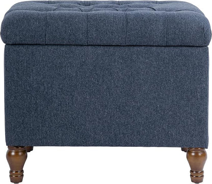 Spatial Order Home Decor | Upholstered Button Tufted Storage Ottoman | Hinged Lid Ottoman with Storage for Living Room & Bedroom | Decorative Home Furniture (Blue Woven Fabric)