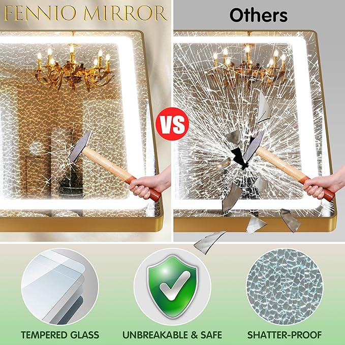 FENNIO Full Length Mirror with Lights, 80" x 36" LED Full Body Mirror, Wall Mounted Hanging Mirror with Lights for Bedroom, Salon, Dimmable & 3 Color Lighting, Tempered Glass