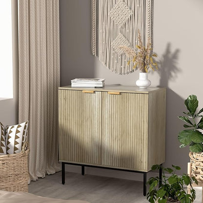 Fluted Sideboard, Buffet Cabinet with Storage, Wooden with Doors and Shelves, Accent Cabinet for Living Dining Room, Entryway
