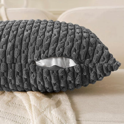 Set of 4 Dark Grey Decorative Throw Pillow Covers 20x20 Inch Corduroy Pillow Covers for Bed Couch Sofa Living Room Soft Square Cushion Cases