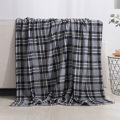 Elegant Comfort Luxury Velvet Super Soft Christmas Prints Fleece Blanket-Holiday Theme Home Décor Fuzzy Warm and Cozy Throws for Winter Bedding, Couch and Gift, 50 x 60 inch, Gray Plaid Throw