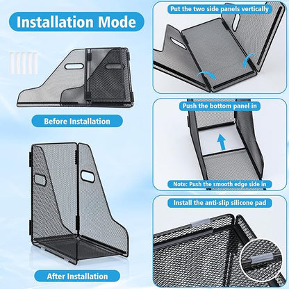 2 Pack Large Binder Folder Holder for Desk Metal Mesh Magazine File Holder Black Vertical File Storage Desktop Binder Organizer Desk Folder Organizer for 3Inch 4Inch 5Inch Binder 10" L x 6" W x 11" H