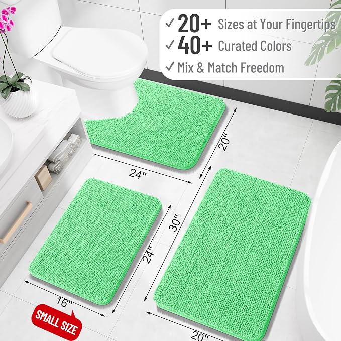 OLANLY Toilet Rugs U-Shaped 24x24, Extra Soft Absorbent Chenille Contour Bathroom Rugs for Toilet, Dry Quickly, Machine Washable, Non-Slip Bath Mat, Mint Green