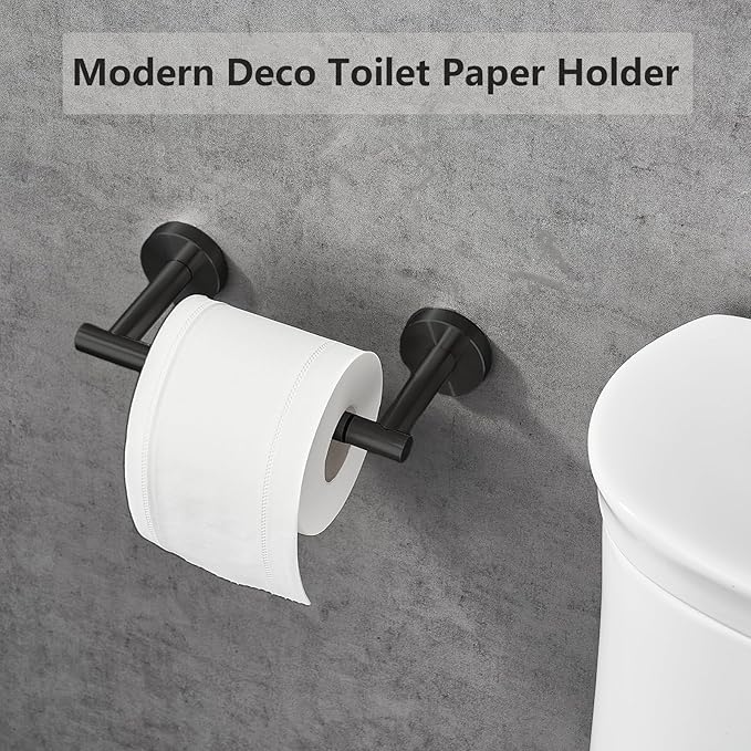 Toilet Paper Holder, Double Post Pivoting Design, Stainless Steel Rustproof Bathroom Tissue Holder, Wall Mount Fits Mega Rolls, for Home, RV, Commercial Bathroom Black