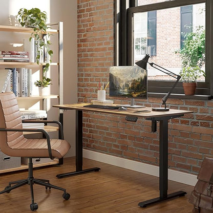 FEZIBO One-Piece Standing Desk Adjustable Height Stand up Home Office Desk, 40x24 Inch Electric Standing Computer Desk, with 4 Memory Presets, Headphone Hook, Rustic Brown