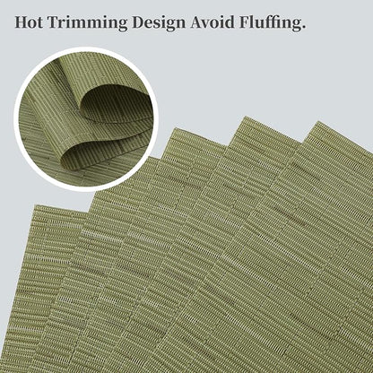 Leetaltree Pea Green Placemats Set of 6 - Heat Resistant Non-Slip Place mats for Dining Table, Washable Durable PVC Vinyl Woven Table Mats（Pea Green, 6）