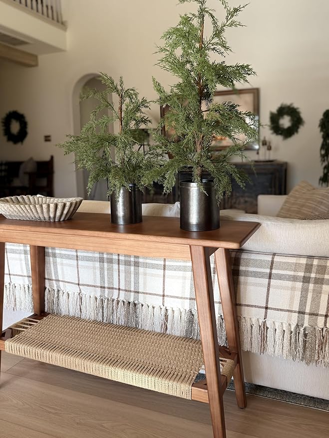 46 Inch Console Table, Farmhouse Wood Entryway Rustic Table with Wood Frame, Sofa Table Behind Couch for Entryway, Hallway or Living Room, Walnut Wood Color
