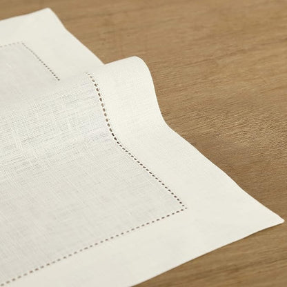 Solino Home Ivory Linen Napkins Set of 4-100% Pure Linen Hemstitch Dinner Napkins 20 x 20 Inch for Spring, Easter - Classic Hemstitch