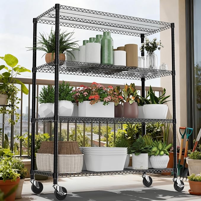 M MZG 2640LBS 53.1" W 4 Tiers Shelf Steel Storage Shelves Shelving Unit Steel Organizer Wire Rack for Home,Kitchen,Office,Garage Black 23.6" D x 53.1" W x 73.6" H