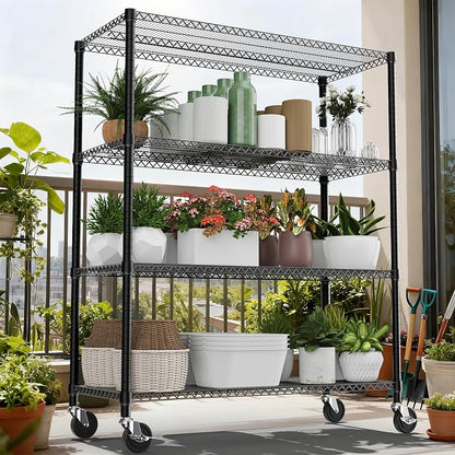 M MZG 2640LBS 53.1" W 4 Tiers Shelf Steel Storage Shelves Shelving Unit Steel Organizer Wire Rack for Home,Kitchen,Office,Garage Black 23.6" D x 53.1" W x 73.6" H