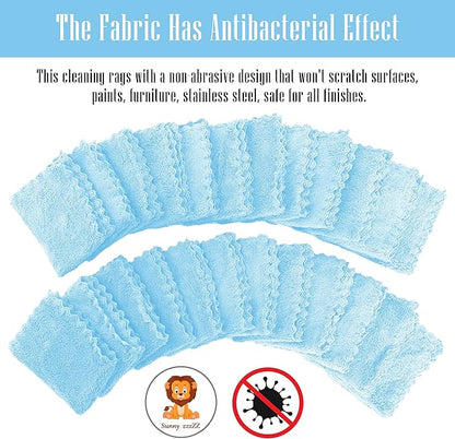 24 Pack Kitchen Dishcloths - Does Not Shed Fluff - Reusable Dish Towels, Dish cloths, Super Absorbent Coral Fleece Cleaning Cloths, Nonstick Oil Washable Fast Drying, 7 x 9 Inch (Aquamarine)