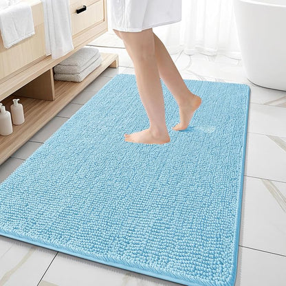OLANLY Large Bathroom Rugs 59x35, Extra Soft Absorbent Chenille Bath Rugs, Rubber Backing Quick Dry, Machine Washable Bath Mats for Bathroom Floor, Tub and Shower, Home Decor Accessories, Sky Blue