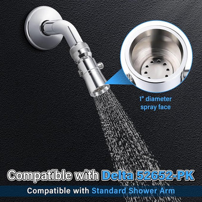 Enhon 2 Setting Pivoting Single Spray Shower Head with Shut Off Valve Replacement for 52652-PK Compatible with Delta Shower 2.5 GPM Brass Water Saving Shower Head Chrome 1" Diameter Spray Face (2 Set)