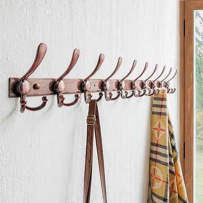 Dseap MaxStrong 2.0 Coat Rack Wall - 37” Long 10 Tri Hooks - Ultra Heavy-Duty Stainless Steel Wall Mount Coat Hanger, Hook Rail for Clothes Hats Jacket Towels Antique Copper