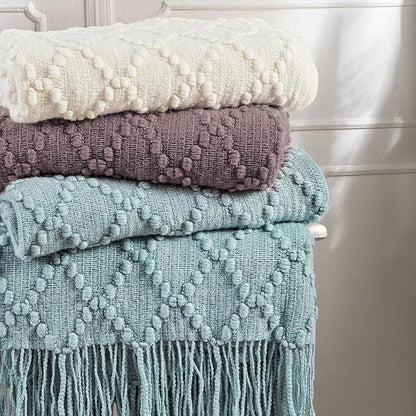 BOURINA Dark Lavender Throw Blanket 50 x70 Inches Jacquard Argyle Throw Textured Solid Soft Throws and Blankets for Sofa or Bed Knitted Decorative Blanket