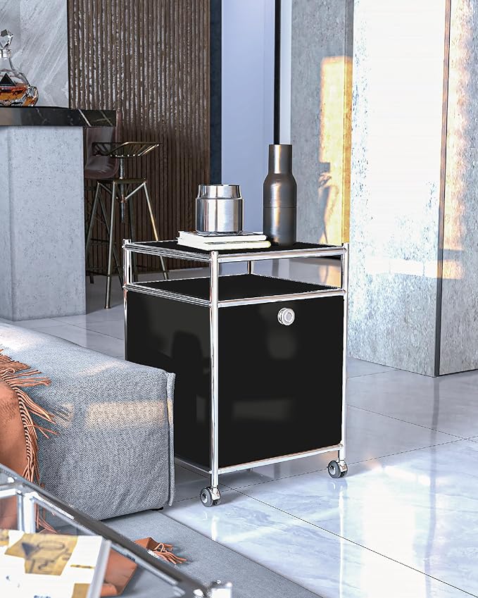 Simplink Matte Storage Cart with Flap Door, Large Capacity Storage Cart with Detachable Wheels, DIY Modern Home Furnishing, Great for Home, Office, Bedroom, Kitchen (Black)
