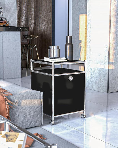 Simplink Matte Storage Cart with Flap Door, Large Capacity Storage Cart with Detachable Wheels, DIY Modern Home Furnishing, Great for Home, Office, Bedroom, Kitchen (Black)