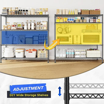 2 Set of 45 "W Metal Shelving Unit 4 Tier Storage Shelves Adjustable Wire Shelving Metal Shelf Pantry Shelves Wire Rack Commercial Shelving for Kitchen Pantry Garage 45 "W x 59.4 "Hx 13.5" D Black