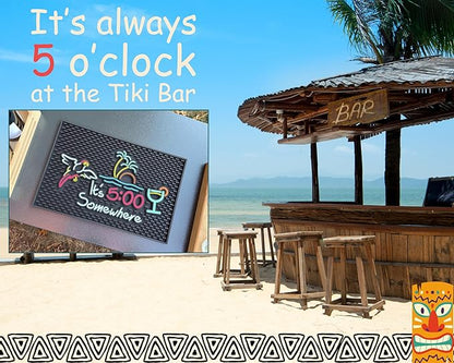 It's 5:00 Somewhere Tiki Bar Mat 18x12 in, Bar Mats for Bartending for Hawaiian Decorations, Luau Party Decorations & Hawaiian Party Decorations, Bar Mats for Countertop, Tiki Bar Essentials