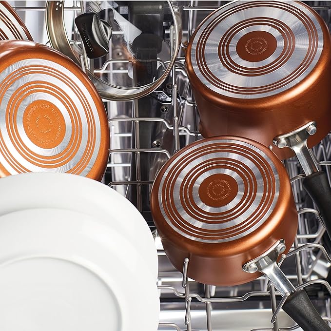 Farberware Cookstart DiamondMax Nonstick Cookware/Pots and Pans Set, Dishwasher Safe, Includes Baking Pan and Cooking Tools, 15 Piece - Copper