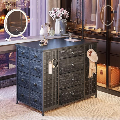 EnHomee 24 Drawers Black Dresser for Bedroom, Dressers & Chests of Drawers with 4 Wheels and 40“ * 23” Wide Wooden Top, Metal Frame, Organizer Island with Hooks for Bedroom, Cloakroom, Dressing Room
