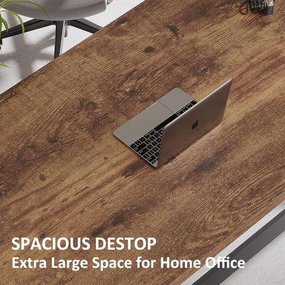 IBF Industrial Computer Desk, Rustic Wooden Metal Executive Office Desks, Large Long Simple Gaming Computer Desk Table, Wood Student Study Computer Table for Bedroom Living Room, Rustic Brown, 60 Inch