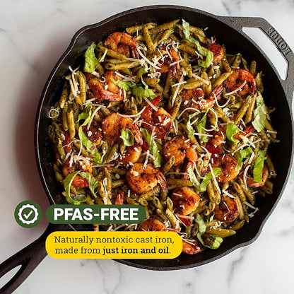 Lodge Seasoned Cast Iron Skillet Set - PFAS-Free, Non-Toxic Cookware - Use with an Oven, Stove, Grill, or Campfire - Naturally Non-Stick & Oven Safe - 8, 10.25 & 12 Inches