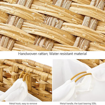 Laundry Hamper with 4 Removable Liner Bags; 176L Handwoven Rattan Laundry Basket with Lid & Heightened Feet; Clothes Hamper with Side Handles (Natural)