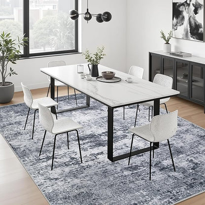 6x6 Area Rug Living Room Rug: Washable Modern Abstract Soft Thin Rug Indoor Floor No Slip Stain Resistant Carpet for Bedroom Dining Room Farmhouse Nursery Home Office - Grey