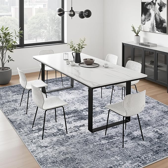 5x5 Area Rug Living Room Rug: Washable Modern Abstract Soft Thin Rug Indoor Floor No Slip Stain Resistant Carpet for Bedroom Dining Room Farmhouse Nursery Home Office - Grey