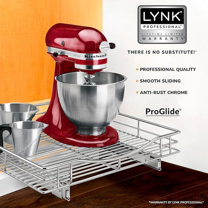 LYNK PROFESSIONAL® Pull Out Cabinet Organizer, 20" x 21" Slide Out Cabinet Organizer Pull Out Drawer – Pull Out Shelves for Kitchen Cabinets – Under Sink Organizers - Lifetime Ltd. Warranty, Chrome