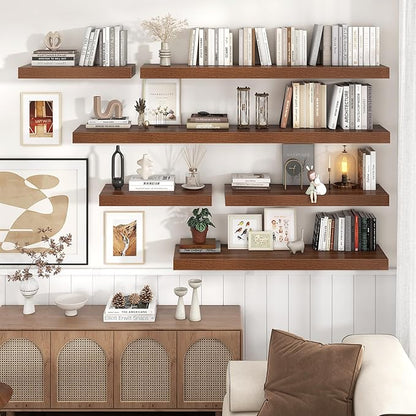 Floating Shelves for Wall, 24 Inch Wide x 12 Inch Deep Floating Shelves, Long Wood Floating Wall Shelf Shelves for Living Room Bathroom Bedroom Kitchen Home - (Walnut, 24" W x 12" D x 2" H)