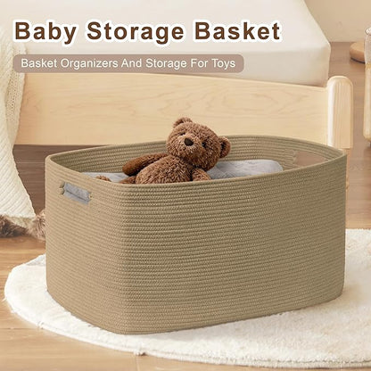 SunNewt 100L Extra Large Wicker Laundry Basket for Living Room Storage,Boho Woven Cotton Rope Baskets for Kids Toy,Gifts,Square Blanket Hamper for Bedroom Dirty Clothes,Jute