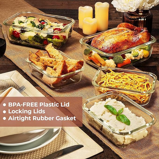 Razab 1860ml / 63 Oz (Pack of 02) Large Glass Food Storage Containers with Airtight Lids, Ideal for Baking, Storing Food, Vegetables & Fruits, BPA Free & Leakproof - Microwave, Oven Safe