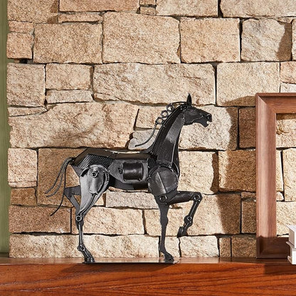 Metal Horse Statue - Rustic Handmade Western Decor - 100% Hand-Painted Horse Figurines for Office & Home - Black